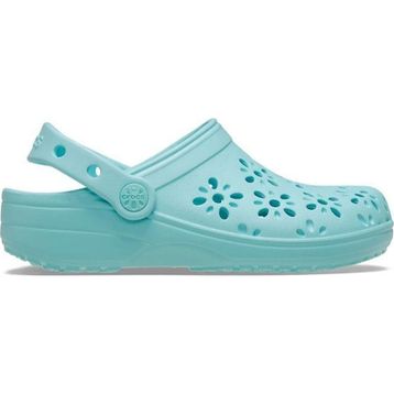 Crocs Classic Floral Cut Out Clog K 210943-4PD Aquamarine Mavi Unisex Çocuk Terlik