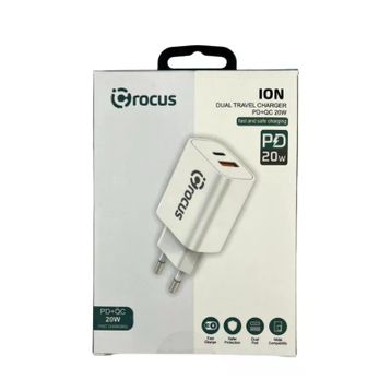 Crocus Ion 20 W Pd+Qc.3.0 Beyaz Çift Çıkışlı Hızlı Seyahat Şarj Adaptörü