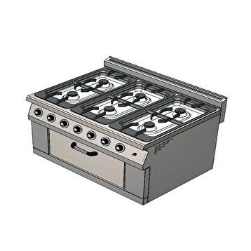 Csa İnox Karacasan 900 Seri Dolaplı 120 cm 6 Gözlü Doğalgazlı Kuzineli Ocak