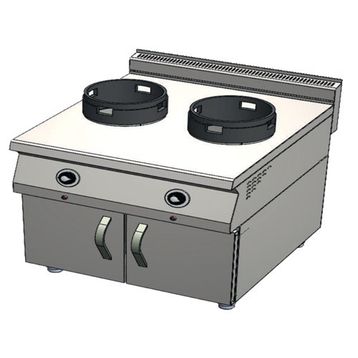 Csa İnox Karacasan 900 Seri Dolaplı 80 cm 2 Gözlü Doğalgazlı Wok Ocak