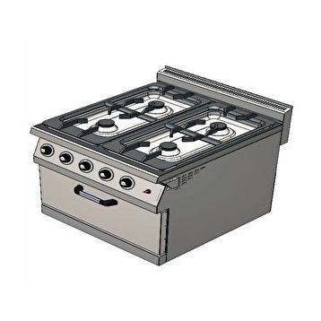 Csa İnox Karacasan 900 Seri Dolaplı 80 cm 4 Gözlü Doğalgazlı Kuzineli Ocak