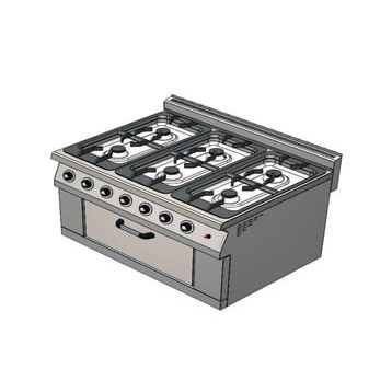 CSA Karacasan 900 Seri Dolaplı 120 cm 6 Gözlü Doğalgazlı Kuzineli Ocak