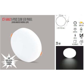 CT-5662 22W/6000K X-PLUS SLIM LED PANEL(BEYAZ) CATA