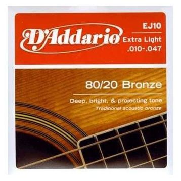 D'addario EJ10 Extra Light 010 Akustik Tel Set