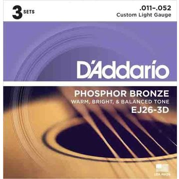 D'addario EJ26-3D 3'lü Paket Phosphor-Bronz Akustik Gitar Tel Seti