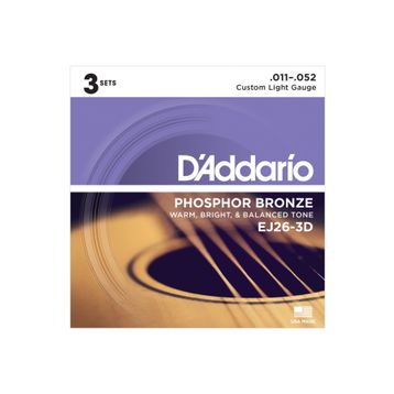 D'addario EJ26-3D 3'lü Paket Phosphor-Bronz Akustik Gitar Tel Seti