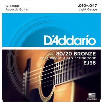 D'addario EJ36 12 String Light 10 Akustik Tel Set