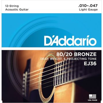 D'addario EJ36 12 String Light 10 Akustik Tel Set