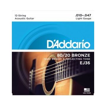 D'addario EJ36 12 String Light 10 Akustik Tel Set