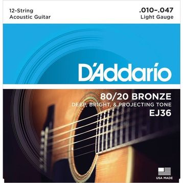 D'addario EJ36 12 String Light 10 Akustik Tel Set