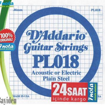 D'addario PL018 Plaın Steel Elektro Tek Tel
