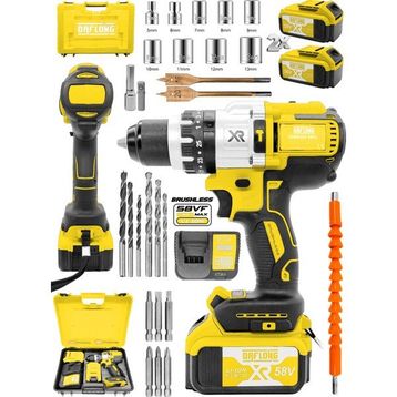 Daflong Brushless 58 V 5 Ah Çelik Şanzıman 10 Pilli Çift Akülü Darbeli Sarı Şarjlı Matkap
