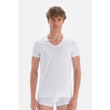 Dagi D5030 Compact 2'li Beyaz V Yaka Pamuklu Erkek T-shirt