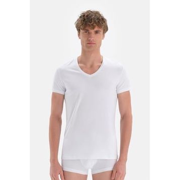 Dagi D5030 Compact 2'li Beyaz V Yaka Pamuklu Erkek T-shirt