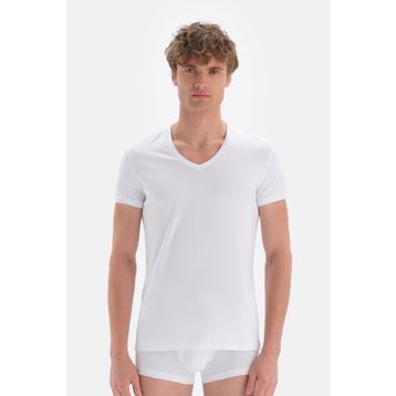 Dagi D5030 Compact 2'li Beyaz V Yaka Pamuklu Erkek T-shirt