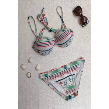 Dagi Straplez Destekli Push-up Desenli Beyaz Bikini Takımı