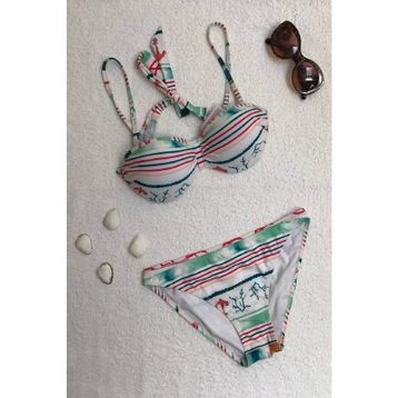 Dagi Straplez Destekli Push-up Desenli Beyaz Bikini Takımı