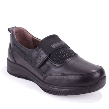 Dagoster DZA07-122042648 Ortopedik Slip On Siyah Hakiki Deri Kadın Günlük Ayakkabı