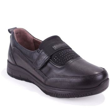 Dagoster DZA07-122042648 Ortopedik Slip On Siyah Hakiki Deri Kadın Günlük Ayakkabı