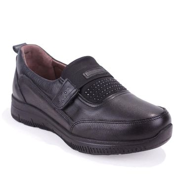 Dagoster DZA07-122042648 Ortopedik Slip On Siyah Hakiki Deri Kadın Günlük Ayakkabı
