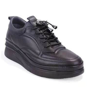 Dagoster DZA07-1281120 Ortopedik Slip On Siyah Hakiki Deri Kadın Günlük Ayakkabı