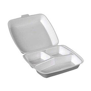 Dagyuce 23 A 20x24 cm 10 Adet Tek Kullanımlık Köpuk 3 Bölmeli Kapaklı Kase Kutu
