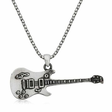 Daha Yok Mu 925 Ayar Gümüş Elektro Gitar Erkek Gümüş Kolye