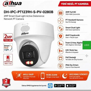 Dahua DH-IPC-PT1239H-S-PV-0280B 2MP 2.8mm Lens Mikrofonlu Caydırmalı Döner Güvenlik Kamerası