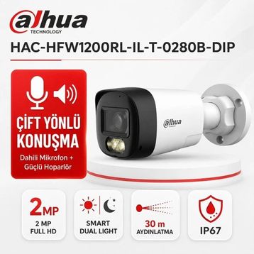 Dahua HAC-HFW1200RL-IL-T-0280B-DIP 2MP Mikrofonlu Gece Görüşlü Analog Dış Mekan Kamerası