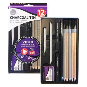 Daler Rowney 12'li Set Simply Charcoal Tin