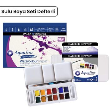 Daler Rowney Aquafine Travel 12'li Plastik Kutu Defterli Sulu Boya Seti