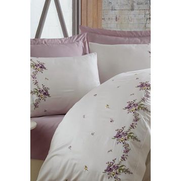 Dantela Nisa King Size Krem 220x240 cm Pamuk Saten Çift Kişilik Nevresim Takımı