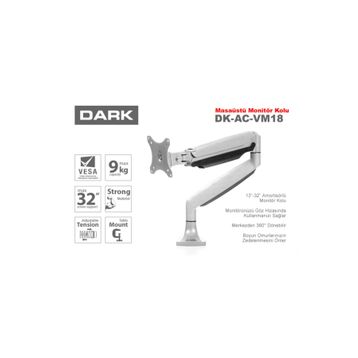 Dark DK-AC-VM18 VM18 1 Adet Monitör Takılabilen 13-32 inç Uyumlu Amortisörlü Masa Monte Monitör Kolu