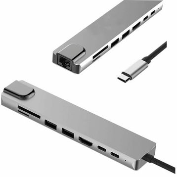 Daytona Fix Fc10 8 in 1 Type C to 2 Port Usb3.0 2 SD TF Hdmi Rj45 2PD Kablolu Adaptör