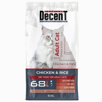 Decent Adult Hairball Cat 15 kg Tavuklu ve Pirinçli Yetişkin Kedi Maması