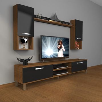 Decoraktiv 1E1 Ceviz Siyah Mdf Tv Ünitesi Tv Sehpası