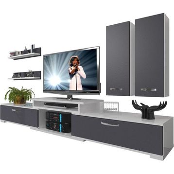 Decoraktiv 1E1-MDF Beyaz Antrasit 180 Tv Ünitesi Tv Sehpası