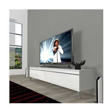 Decoraktiv Eko 140T Mdf Krom Ayaklı Parlak Beyaz TV Sehpa Ünitesi