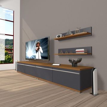 Decoraktiv Eko 200T Mdf Krom Ayaklı Ceviz Antrasit Tv Ünitesi