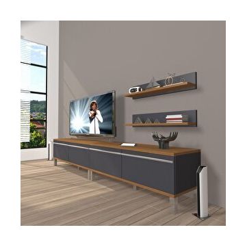 Decoraktiv Eko 200T Mdf Krom Ayaklı Ceviz Antrasit Tv Ünitesi