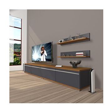 Decoraktiv Eko 200T Mdf Krom Ayaklı Ceviz Antrasit Tv Ünitesi