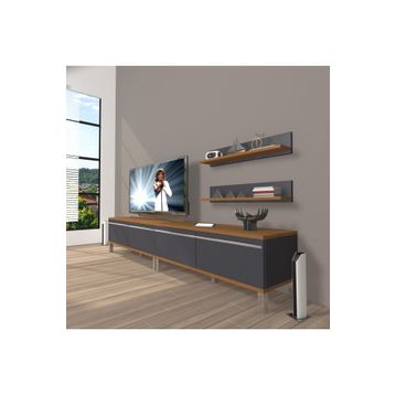 Decoraktiv Eko 200T Mdf Krom Ayaklı Ceviz Antrasit Tv Ünitesi