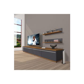 Decoraktiv Eko 200T Mdf Krom Ayaklı Ceviz Antrasit Tv Ünitesi