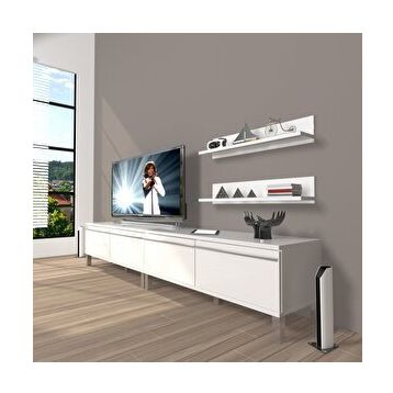 Decoraktiv Eko 200T Mdf Krom Ayaklı Parlak Beyaz Tv Sehpa Ünitesi