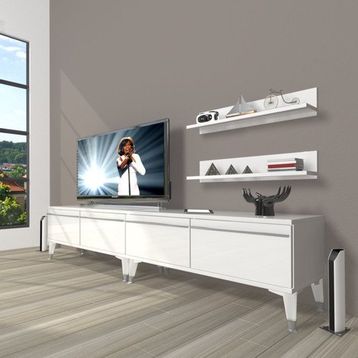 Decoraktiv Eko 200T Mdf Silver Parlak Beyaz Tv Sehpa Ünitesi