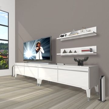 Decoraktiv Eko 200T Mdf Silver Parlak Beyaz Tv Sehpa Ünitesi
