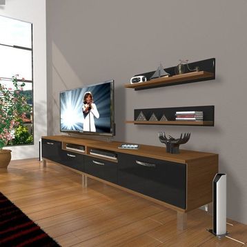 Decoraktiv Eko 220R SLM Krom Ayaklı Ceviz Siyah Tv Ünitesi