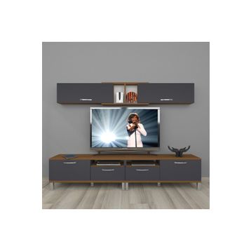 Decoraktiv Eko 220R SLM Krom Ayaklı Ceviz Siyah Tv Ünitesi