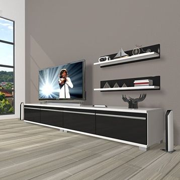 Decoraktiv Eko 220T MDF Beyaz Siyah TV Ünitesi