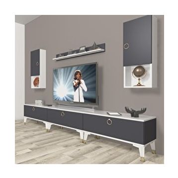 Decoraktiv Eko 270DA MDF Gold Beyaz Antrasit TV Ünitesi